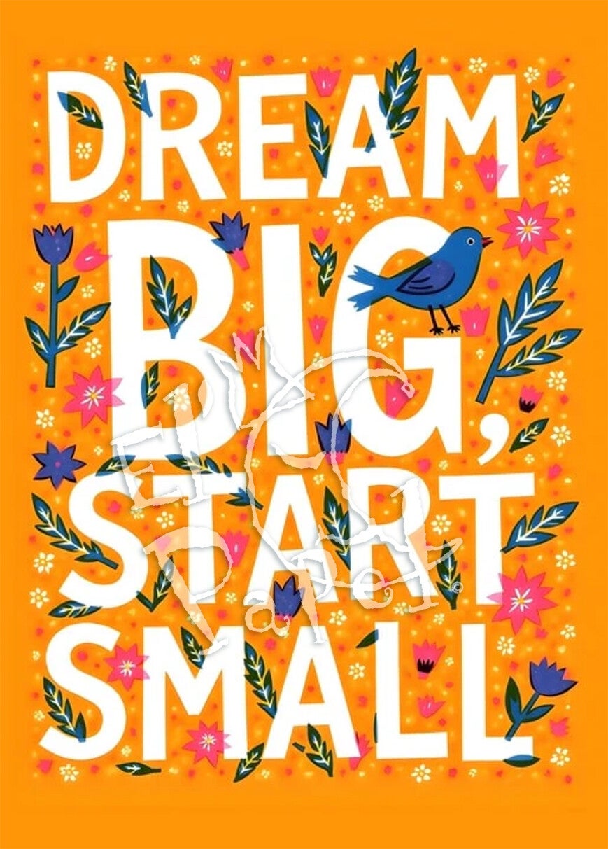 Motivatie ansichtkaart 'Dream big start small'