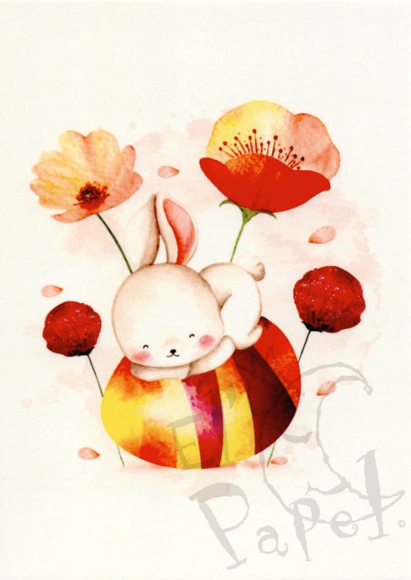 OP Ansichtkaart 'Paas-konijntje op ei'