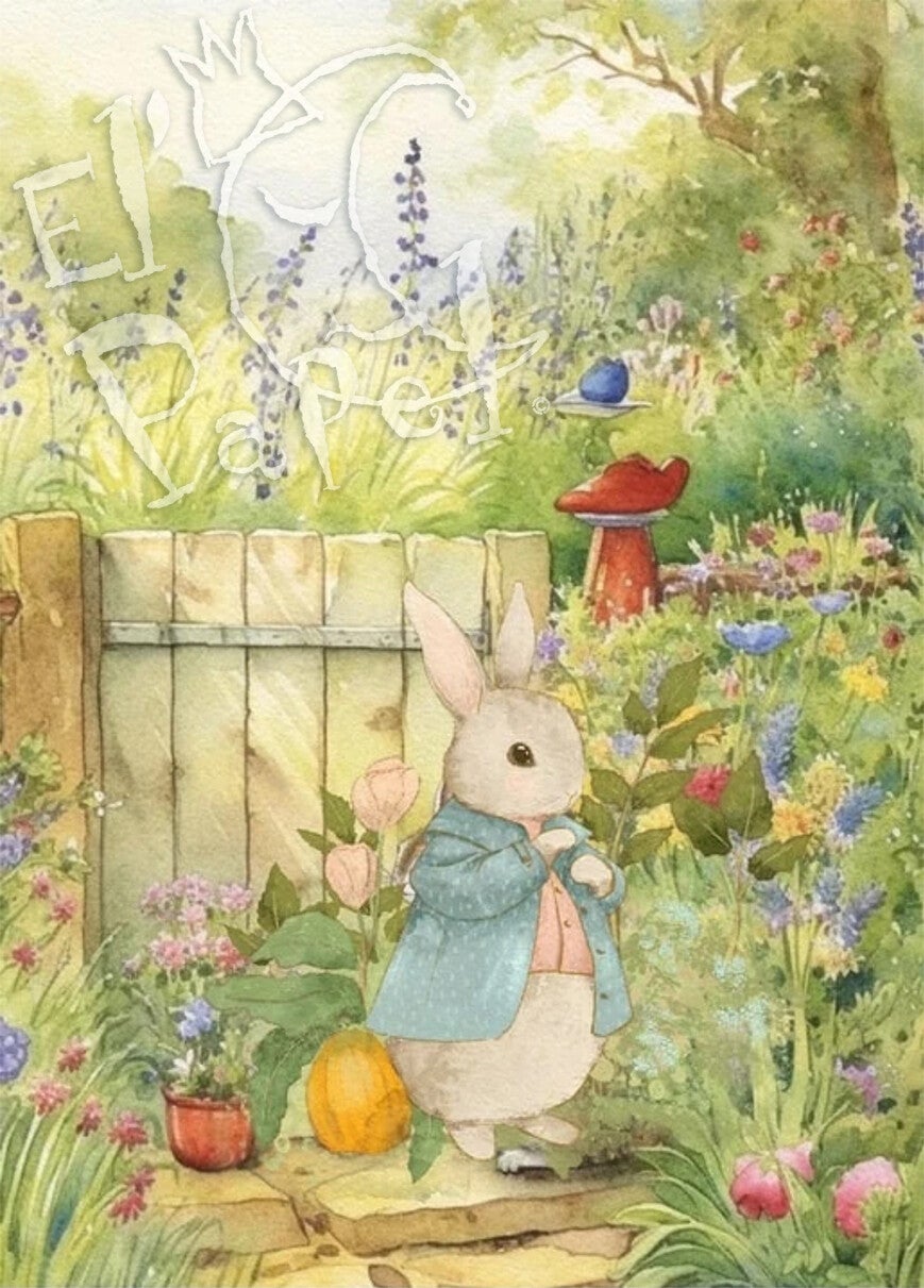 Ansichtkaart 'Konijntje in de zomertuin'