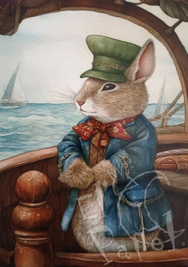 Ansichtkaart 'Kapitein konijn'