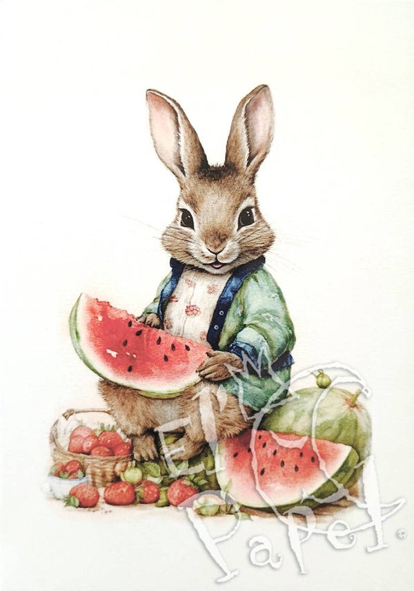 Ansichtkaart 'Konijntje met zomerfruit'