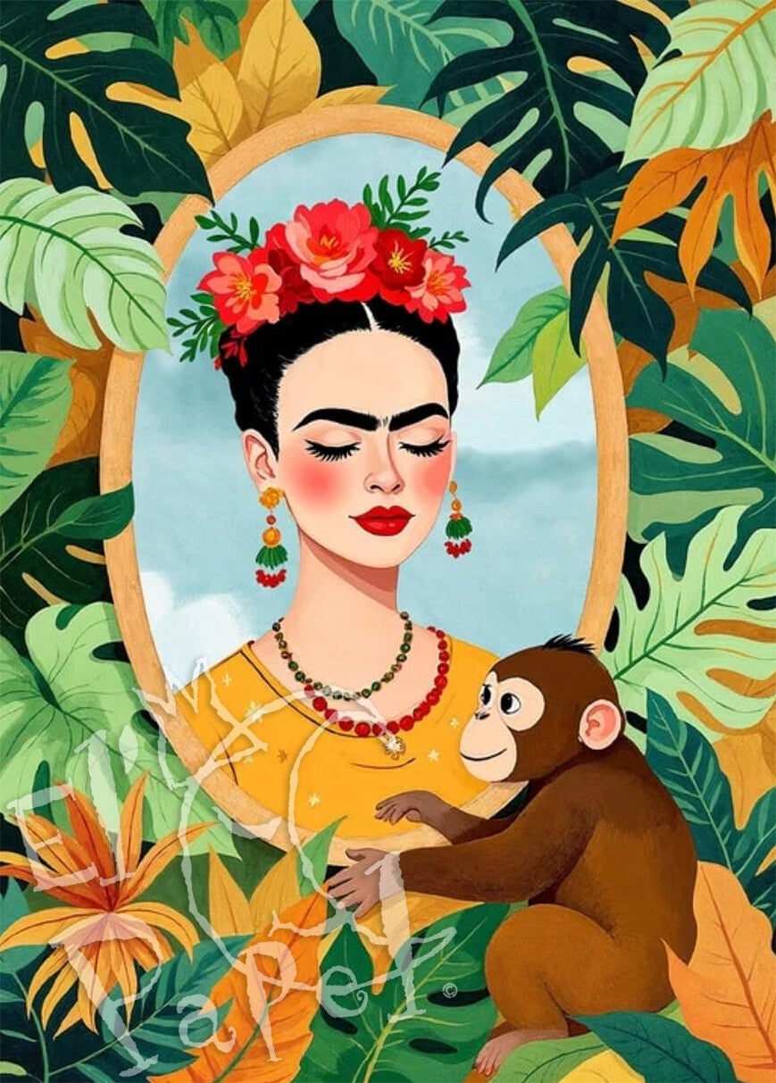 Ansichtkaart 'Frida Kahlo met chimpanseebaby'