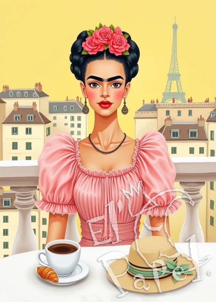 Ansichtkaart 'Frida Kahlo - frans ontbijtje'