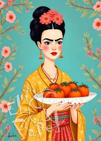Ansichtkaart 'Frida Kahlo - schaal met tomaten'