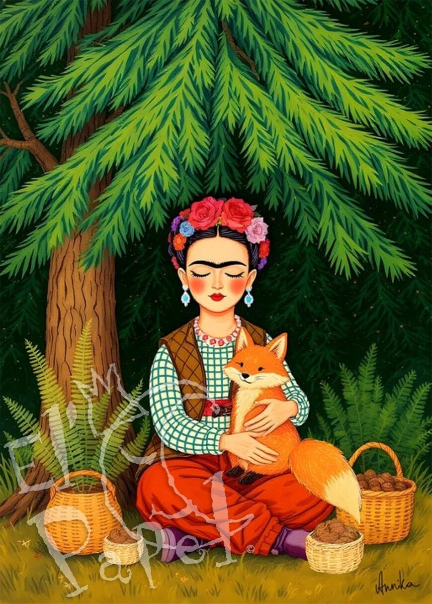 Ansichtkaart 'Frida Kahlo - in het dennebos'