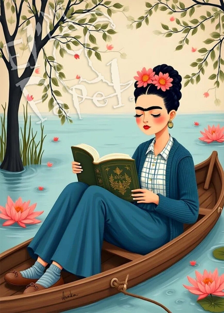 Ansichtkaart 'Frida Kahlo - boek & bootje'