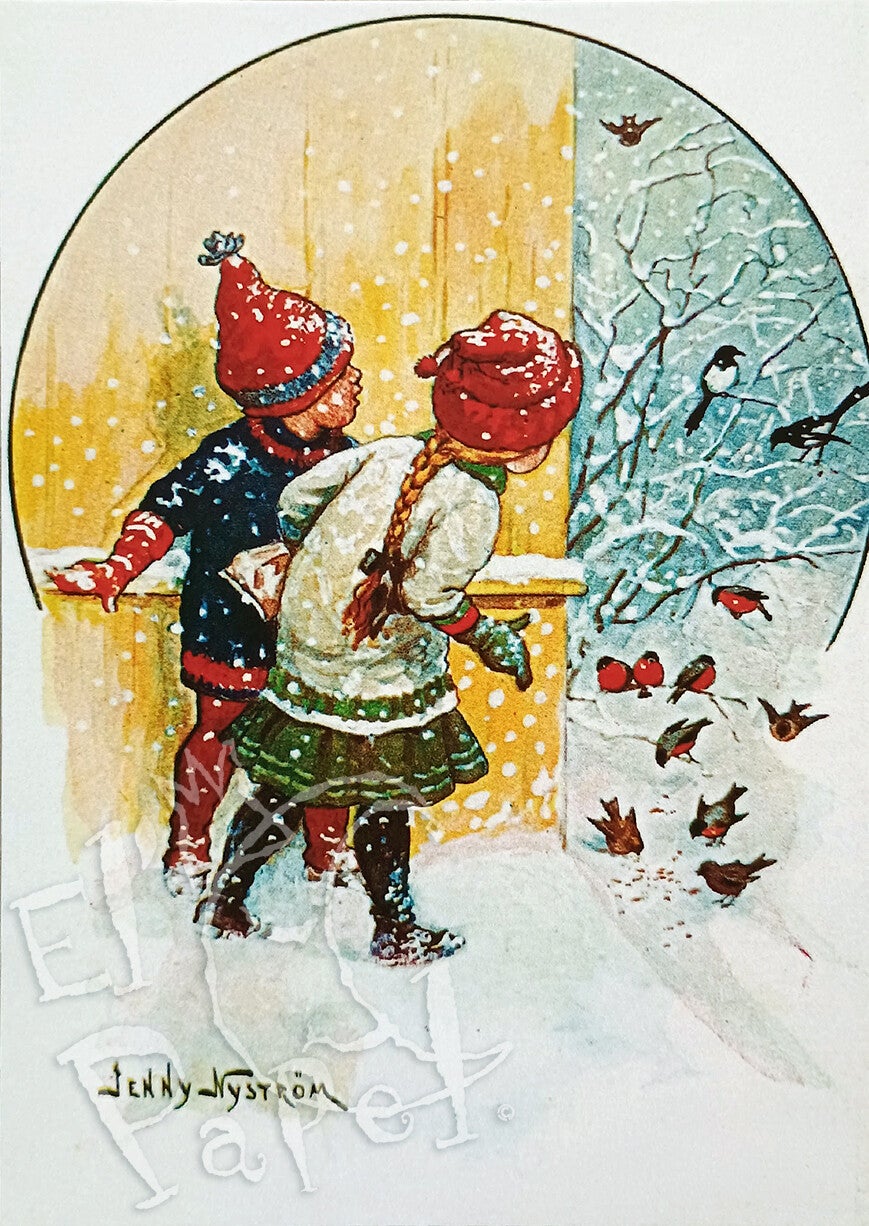 Nostalgische ansichtkaart 'Kinderen die vogels spotten'