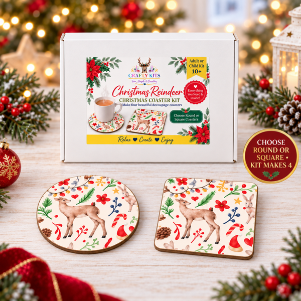 Christmas Reindeer Decoupage Coaster Making Kit Beginner DIY Craft Kit,