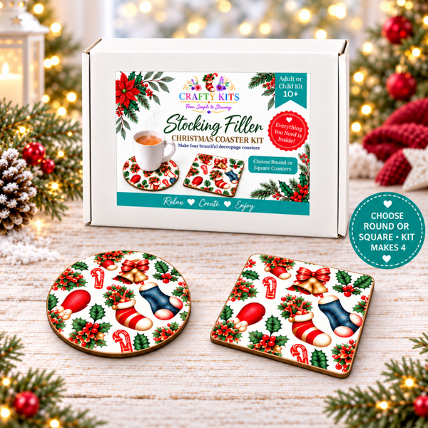 Stocking Filler Christmas Decoupage Coaster Kit, Beginner DIY Craft Kit,