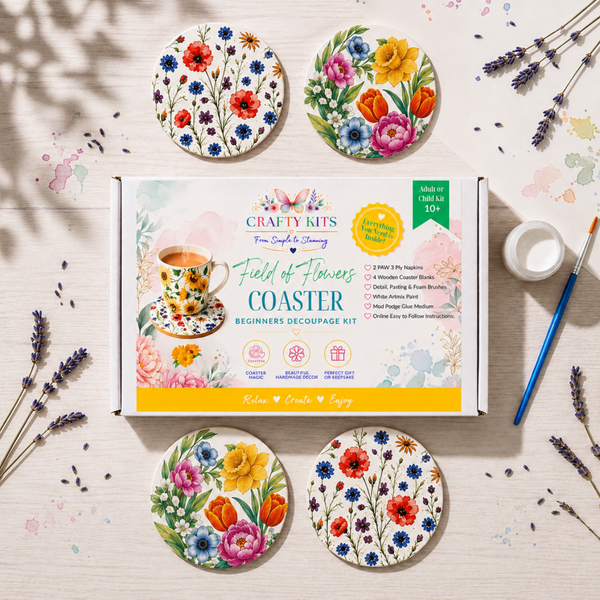 Field Flowers Beginners  Decoupage Coaster Kit Retail
