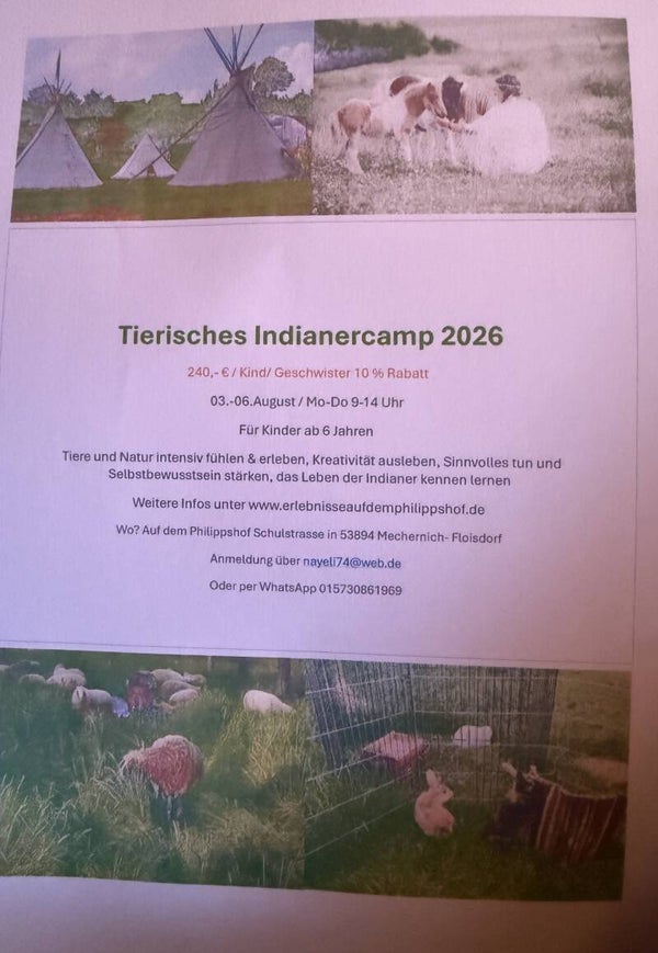 Tierisches Indianercamp in den Sommerferien 2026