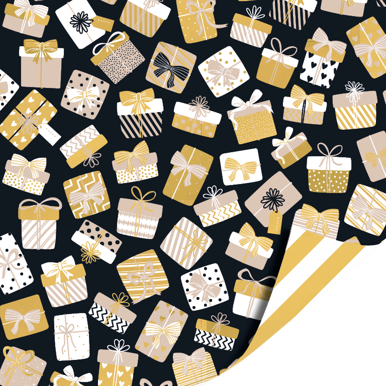 Cadeaupapier - Kadootjes feest AZ 	Strepen wit/goud