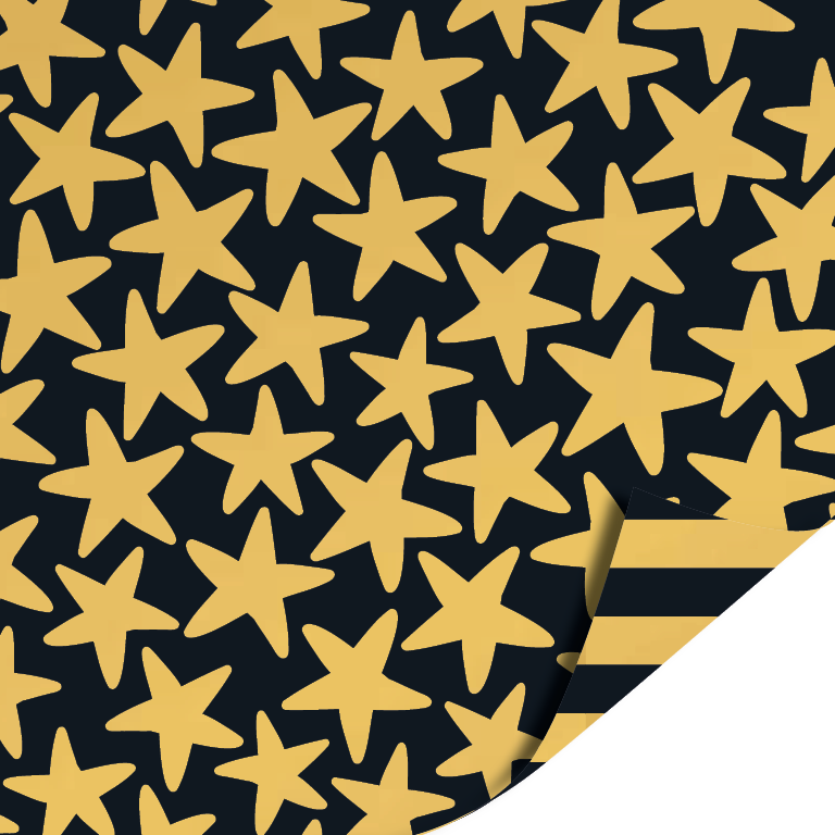 Cadeaupapier - Stars black/gold AZ 	Stripes black/gold