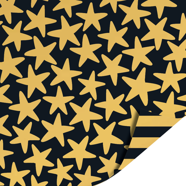 Cadeaupapier - Stars black/gold AZ 	Stripes black/gold