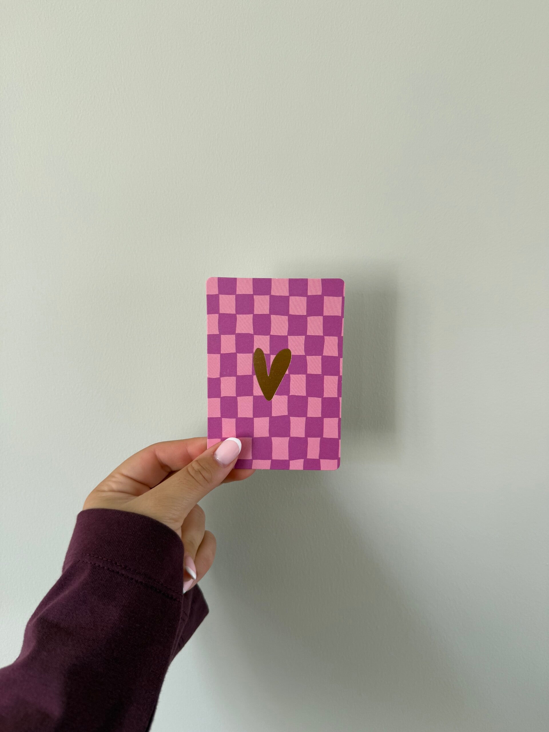 Cadeaukaartje - pink heart + goudfolie