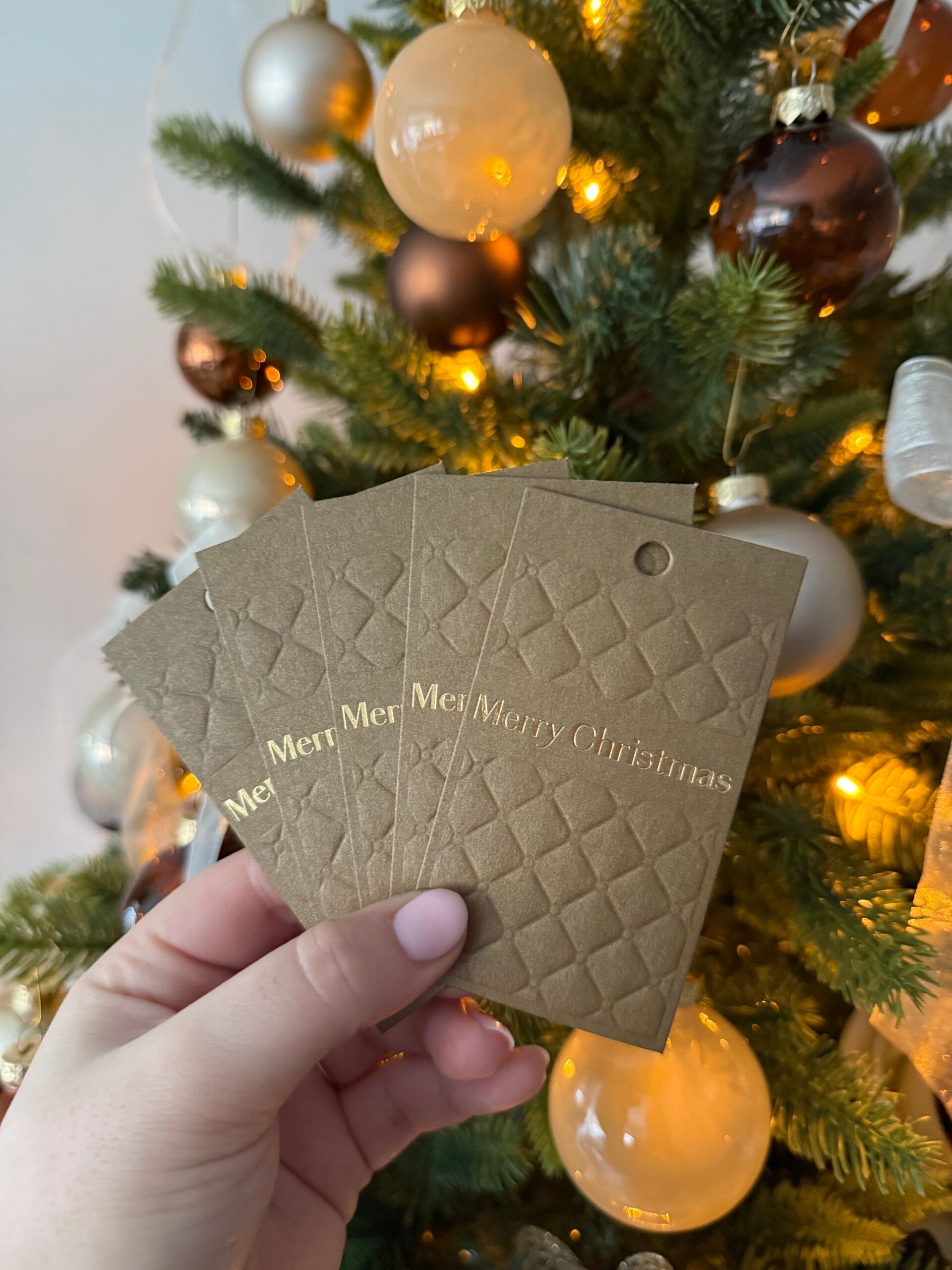 Cadeaulabel - Merry Christmas + goudfolie groot 5 stuks