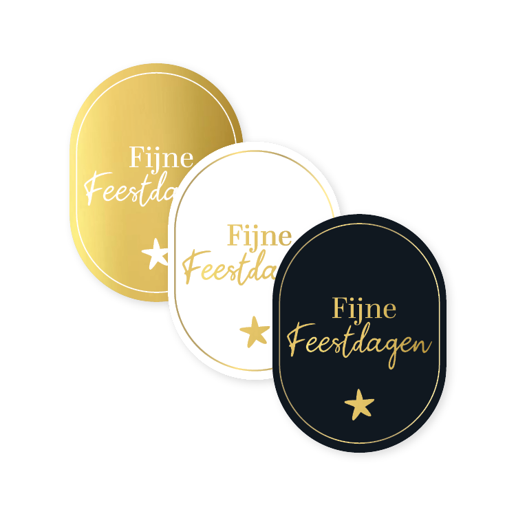 Cadeausticker - Fijne Feestdagen 10 stuks + Goudfolie