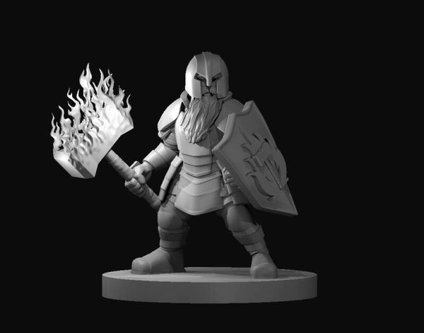Dwarf Male Cleric with flaming hammer