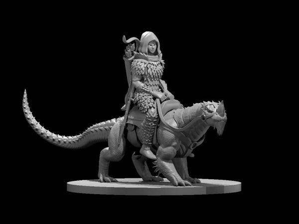 Elf Female Drake Warden Ranger With Drake Mount With Scale Armor