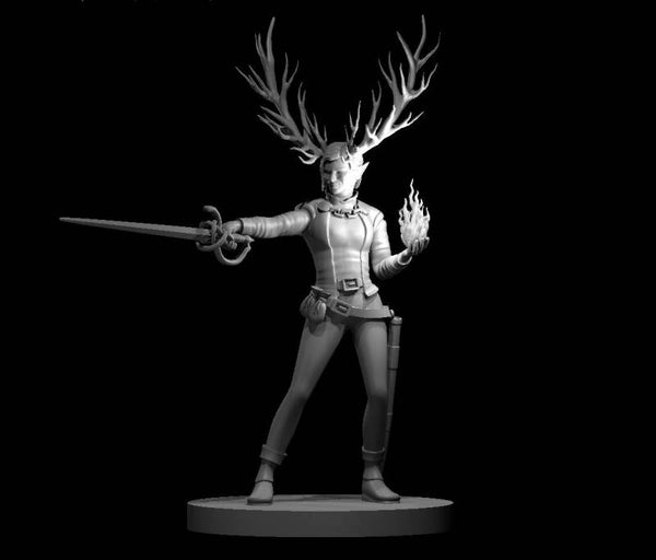 Elf Female Fey Hexblade Warlock With Antlers