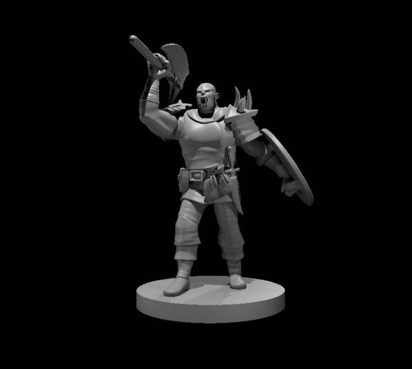 Half-Orc Male Barbarian with Battle Axe and Shield