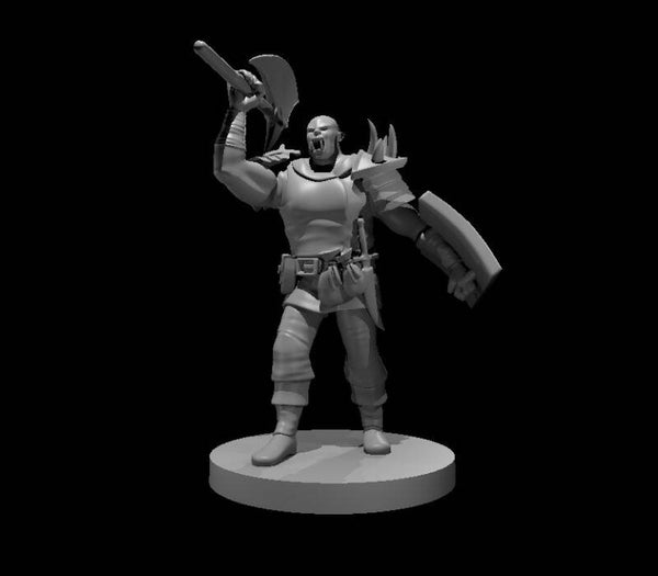 Half-Orc Male Barbarian with Battle Axe and Towershield