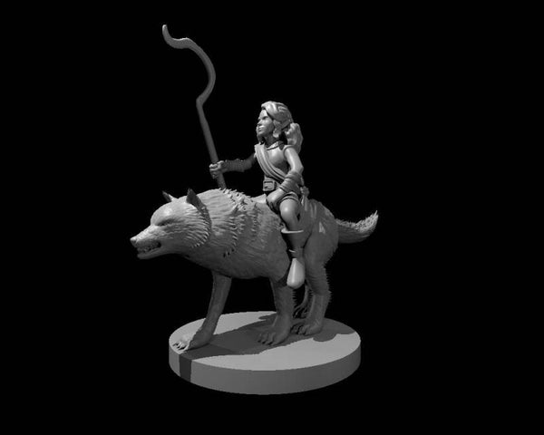 Halfling Female Druid riding on a Wolf