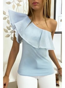 haut croise avec volant en turquoise