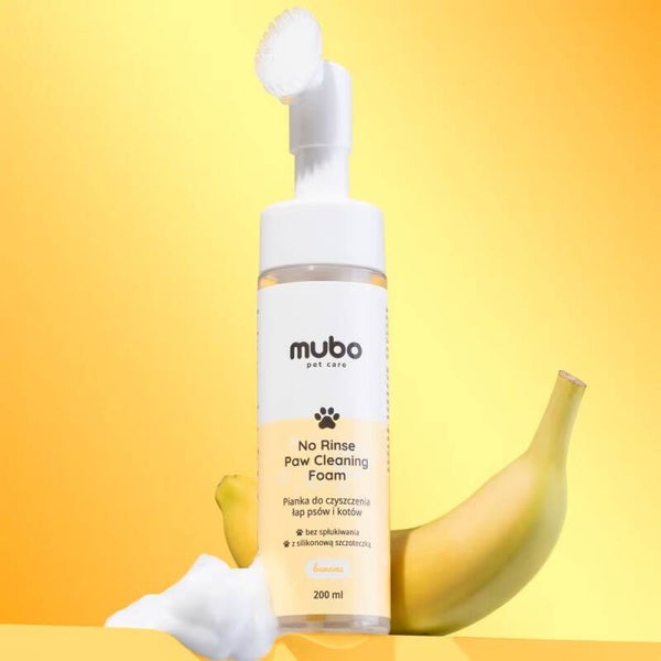 Mubo No Rinse Pootreinigingsschuim Banaan 200ml - met Siliconenborstel, voor Honden & Katten