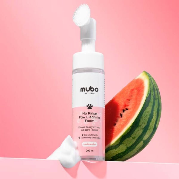 Mubo No Rinse Pootreinigingsschuim Watermeloen 200ml - met Siliconenborstel, voor Honden & Katten
