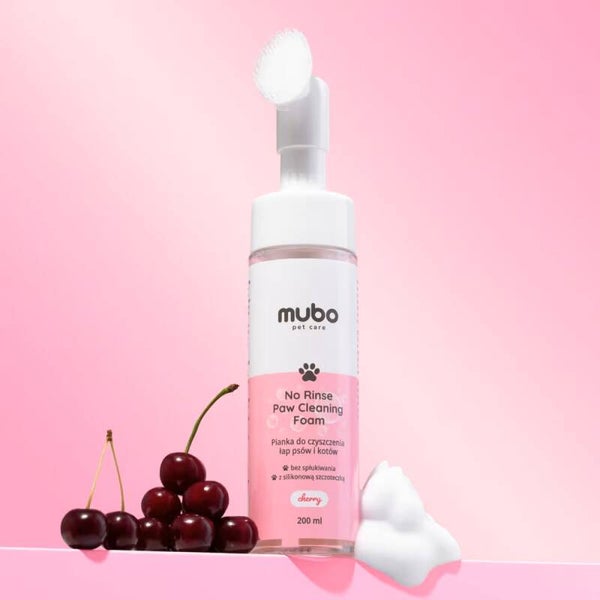 Mubo No Rinse Pootreinigingsschuim Kers 200ml - met Siliconenborstel, voor Honden & Katten