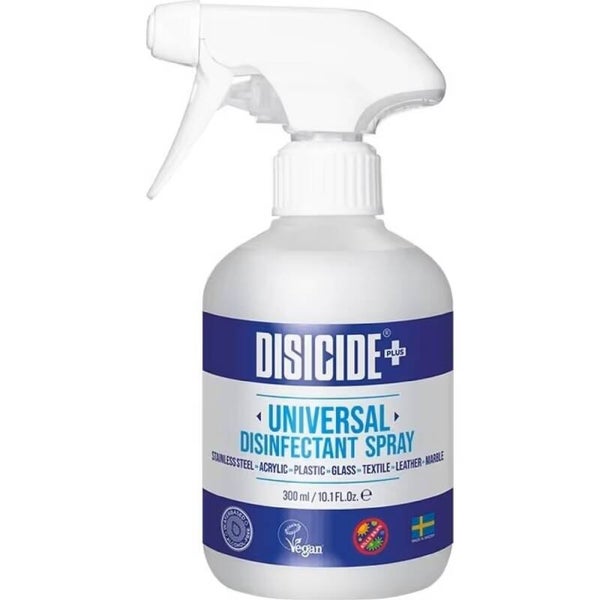 Disicide Plus+ Universal Disinfectant Spray - een preparaat voor het reinigen en desinfecteren van oppervlakken, waardoor onaangename geuren worden verwijderd