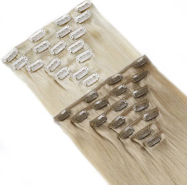 Clip in human hair extensions