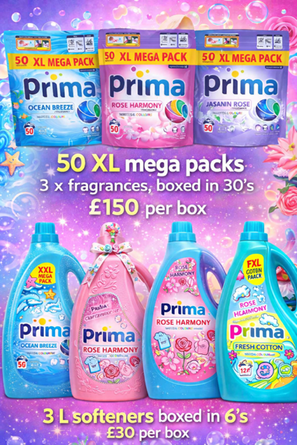 30 x Prima 50XL mixed pack of 3 scents Laundry Pods x 30 units