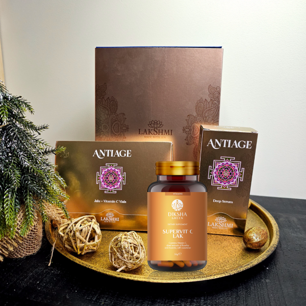Divine Skin, Gift-Box | Vitamine C + Hyaluron ampullen, Anti age Deep Nutrition Serum + gratis SuperVitC LAK Voedingssupplement