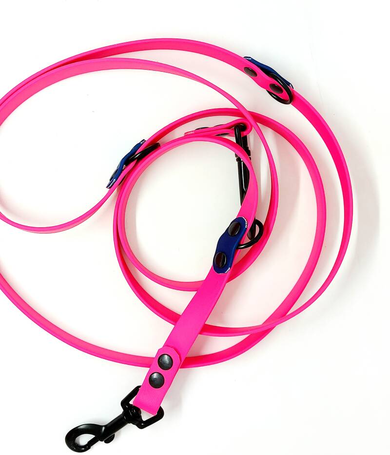 Verstelbare 2 meter lijn in 16 mm roze met marine blauwe accenten met zilveren fournituren