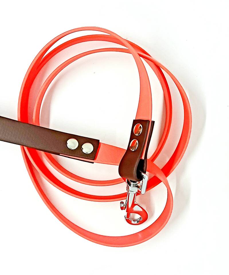 standaard 1,5 meter lijn in 19 mm koraal met bruine accenten met zilveren fournituren