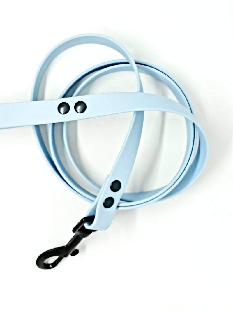 standaard 1,5 meter lijn in 19 mm pastel blauw met zwarte fournituren