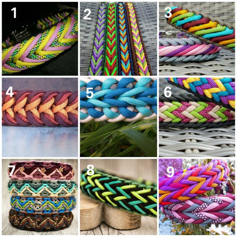 Verschillende patronen om een paracord puppywalker in te maken