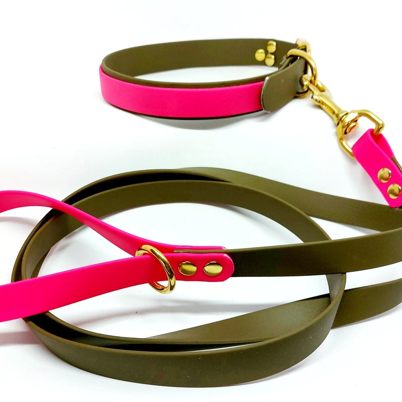 Olijfgroen en roze met messing fournituren