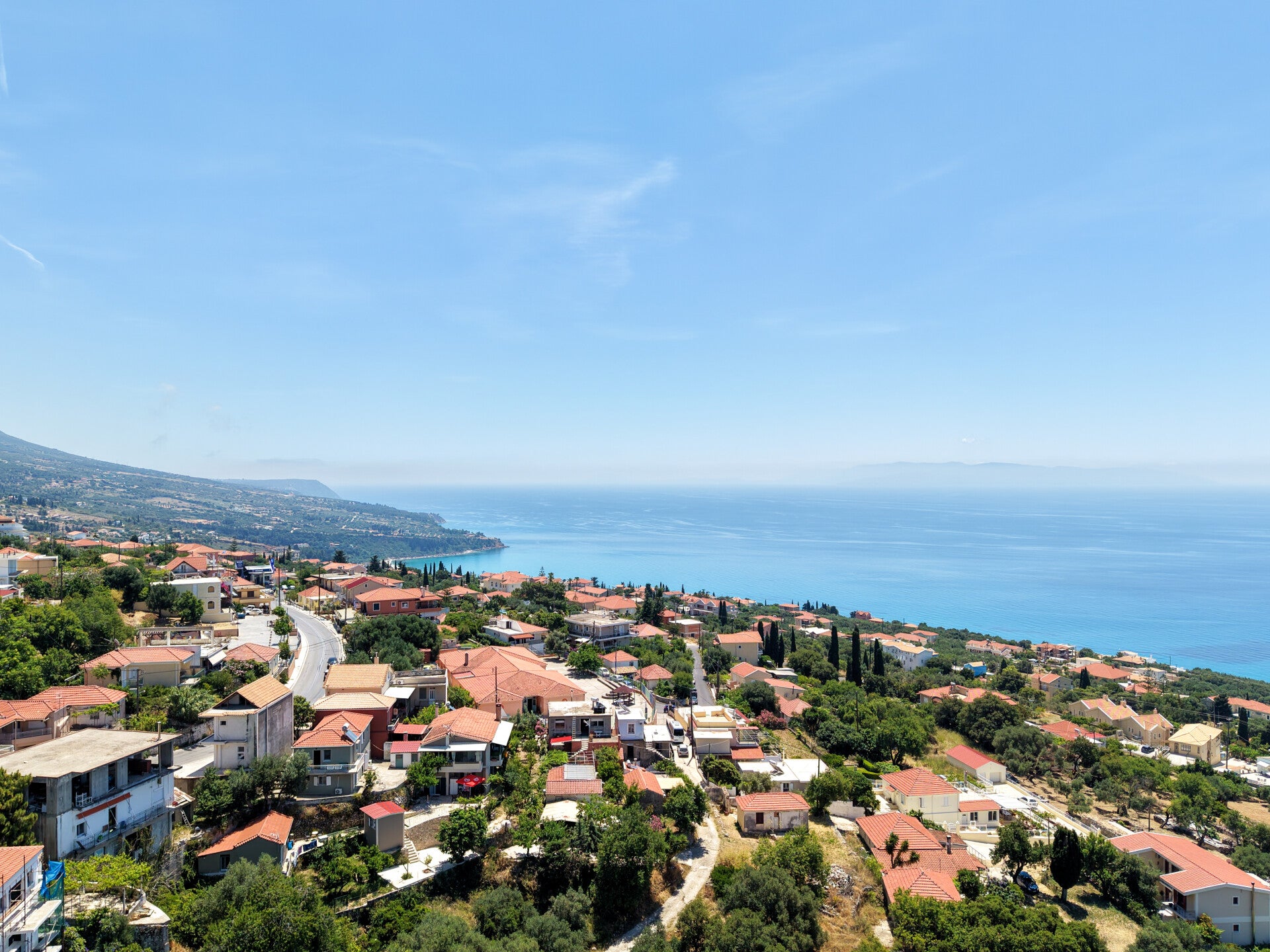 Vlachata village overlooking the Ionian Sea in Kefalonia