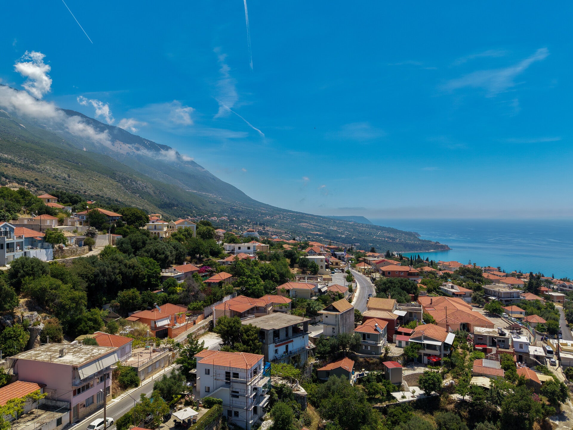 Vlachata village and Mount Ainos in Kefalonia