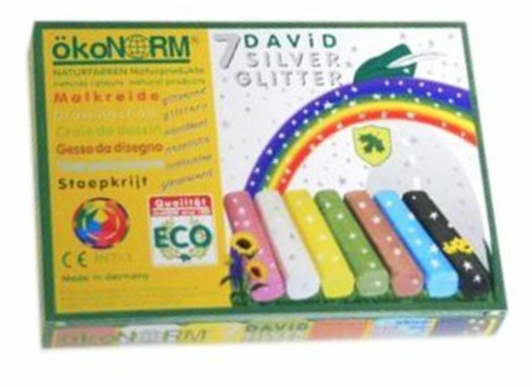 Stoepkrijt 7 kleuren met zilveren glitters