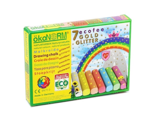 Stoepkrijt 7 kleuren met gouden glitters