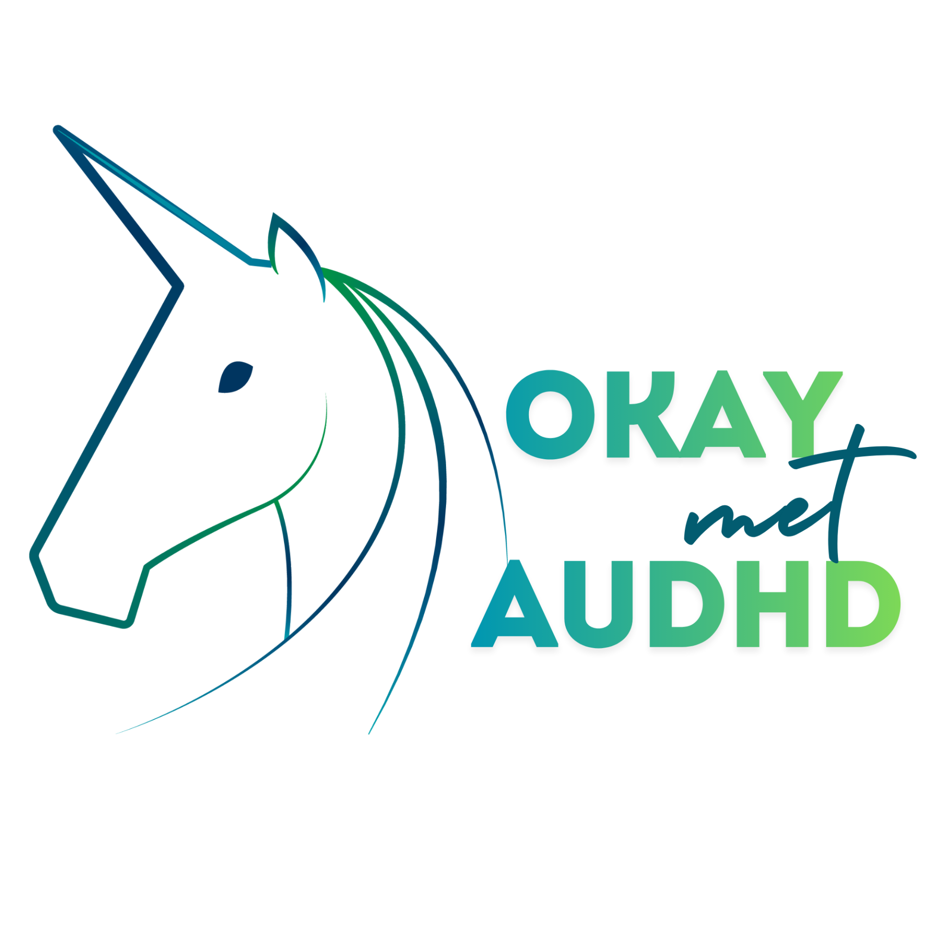 eenhoorn als symbool voor AUDHD in saliegroen en blauwtinten