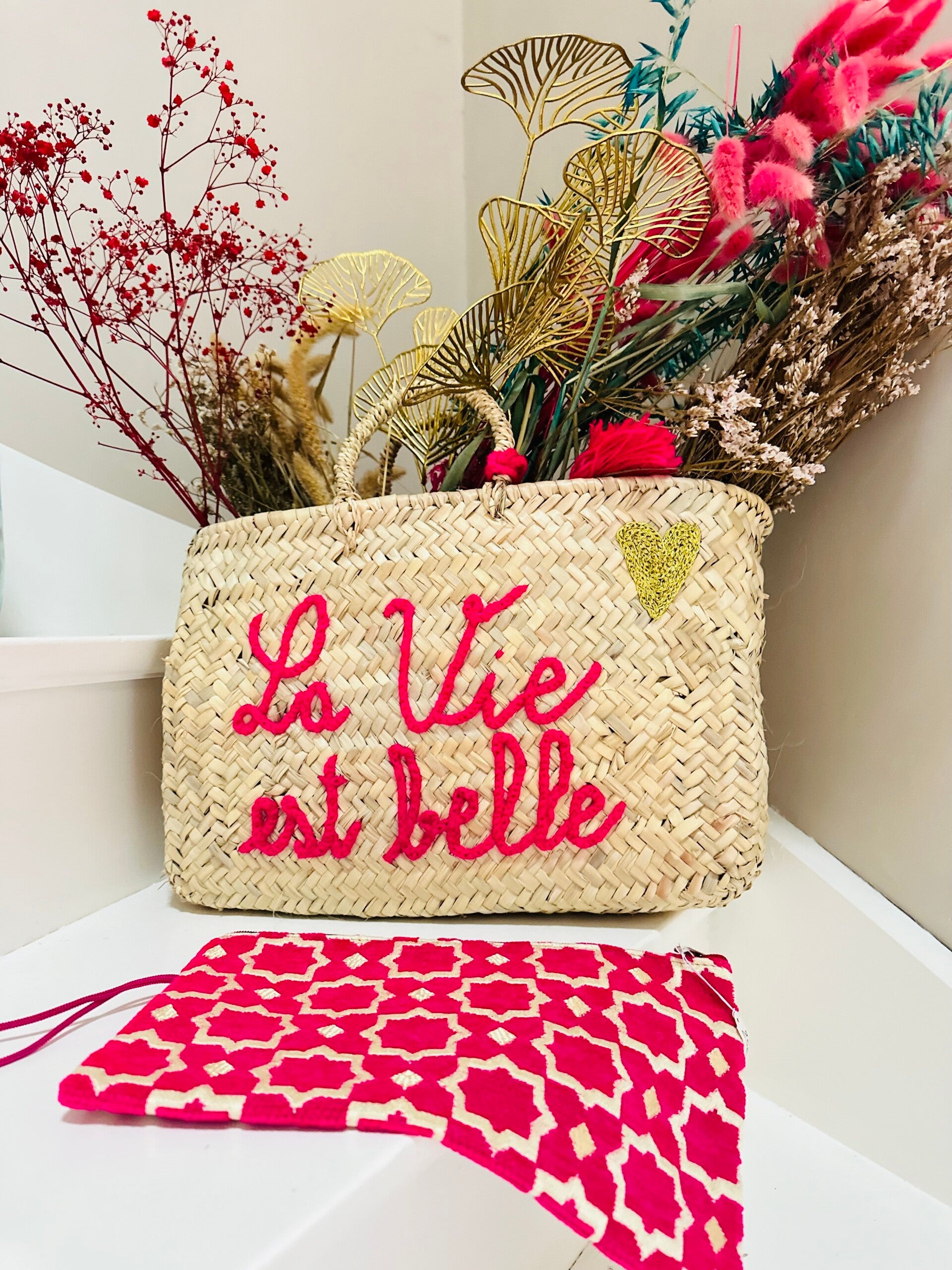 PANIER LA VIE EST BELLE ROSE