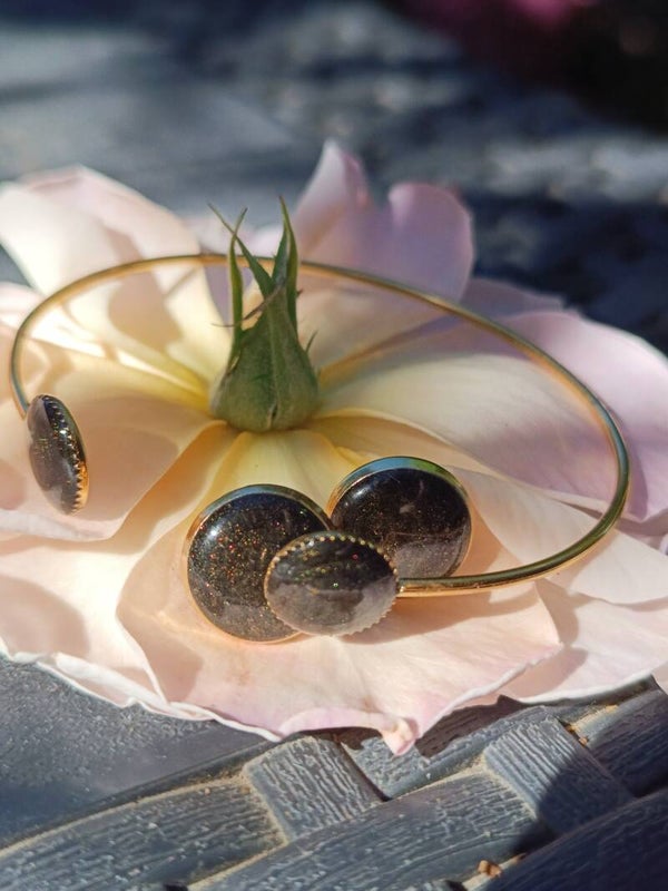 Parure bracelet jonc + puces d'oreilles