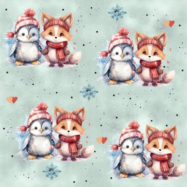 Fuchs und Pinguin Winterzeit