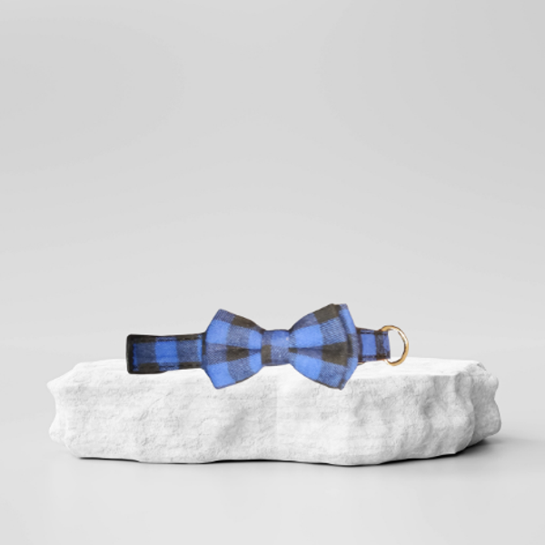 Blue Tartan Bow Tie & Collar