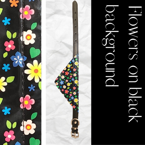 Bandana Collar - Flowers on black background